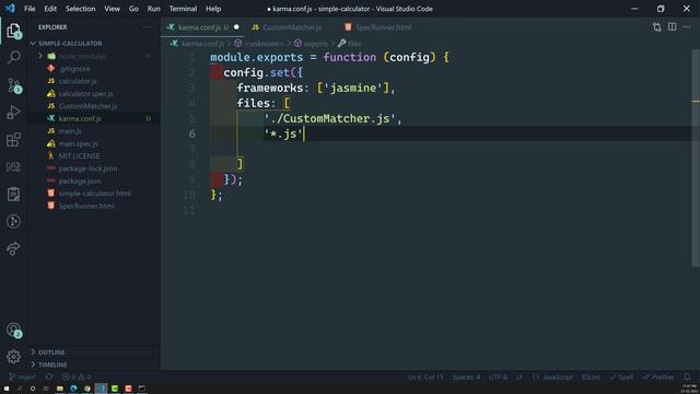 62. Create Karma Configuration file, karma.config.js for running Tests in app - Jasmine Testing смотреть онлайн