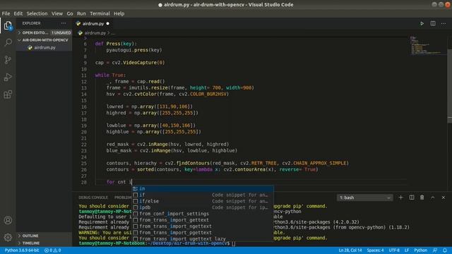 Making Air-Drum with OpenCV and Python || Python Project смотреть онлайн