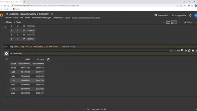 Funções Describe, Replace, Query e GroupBy no Python смотреть онлайн