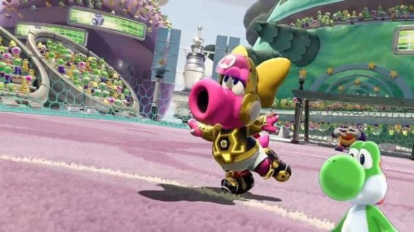 Mario Strikers Battle League Team Yoshi vs Team Bowser Jr in Planetoid