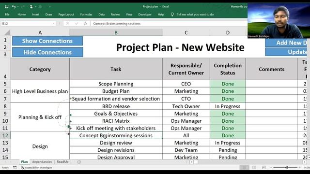 Project planning on Excel with Gantt chart and Dependency arrows. Download template смотреть онлайн