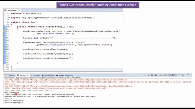 Spring AOP AspectJ @AfterReturning Annotation Example | Spring Tutorial смотреть онлайн