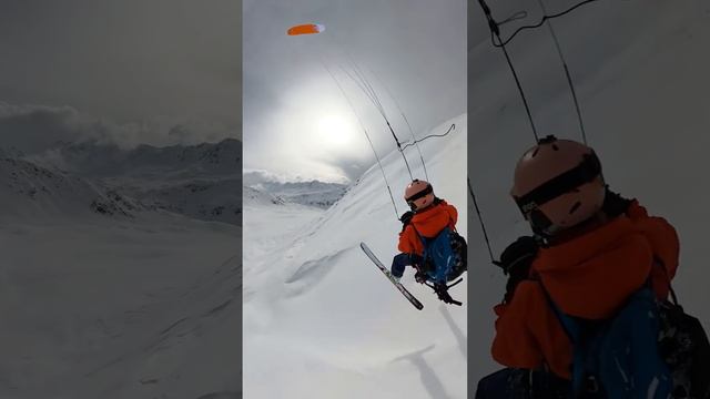 Proximity flight with kite at Davos / From the powder into the powder / snowkiting смотреть онлайн