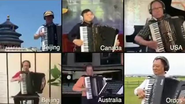 Radetzky March - Globlly Playing by Six Accordion Virtuoso Connected by the Internet. смотреть онлайн
