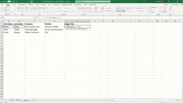 Excel CONCAT and CHAR Functions смотреть онлайн