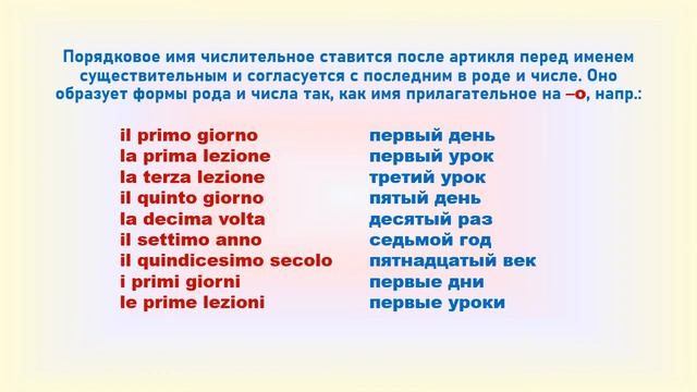 Порядковые имена числительные – Аggettivi numerali оrdinali смотреть онлайн