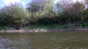 Испытание лодки из веток и целофана, рекой и мотором.