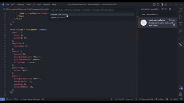 VS Code Extension: Move React Inline Styles with React Easy Refactor