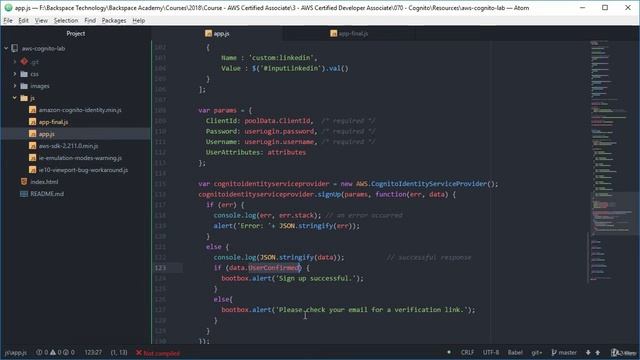 Lab Session 3 AWS Cognito Java script SDK sign up | Class 81 смотреть онлайн