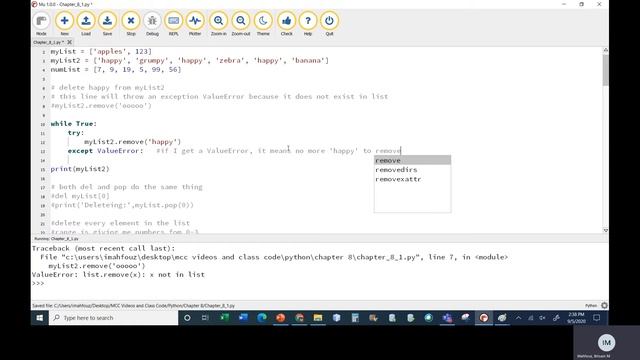 Python Chapter 8 Class 1 Part 3 List Methods смотреть онлайн