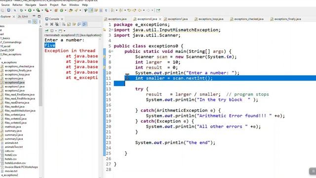 Java exception handling 3, Multiple Exceptions смотреть онлайн