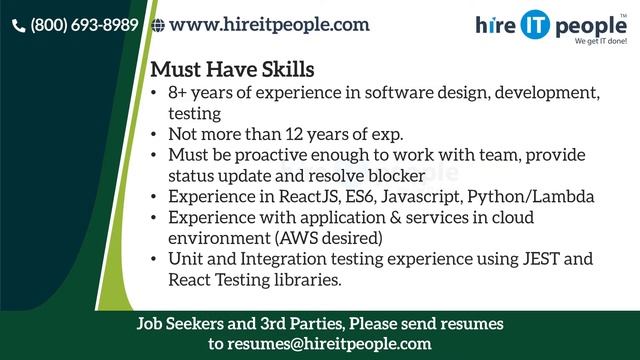 Fullstack ReactJS + AWS + Python/Lambda Jobs | MOUNTAIN VIEW, CA | Job ID 32206 | смотреть онлайн