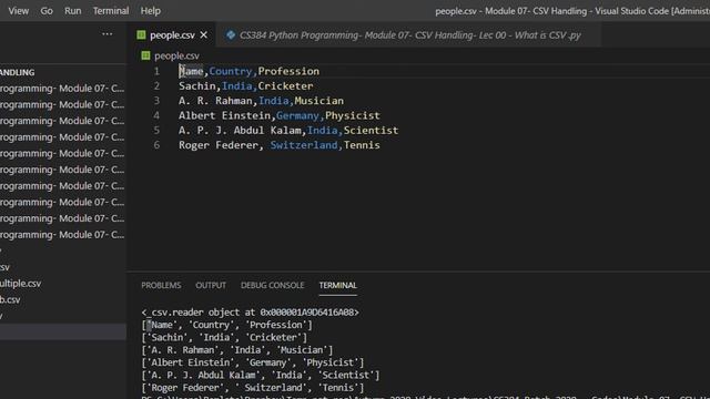 CS384 Python Programming Module 07 CSV Handling Lec 01 CSV Module, Read File смотреть онлайн