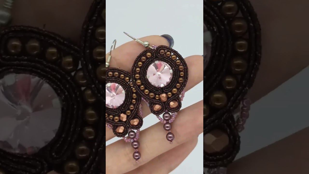 Серьги Сутажные с кристаллами Бордовый металлик смотреть онлайн