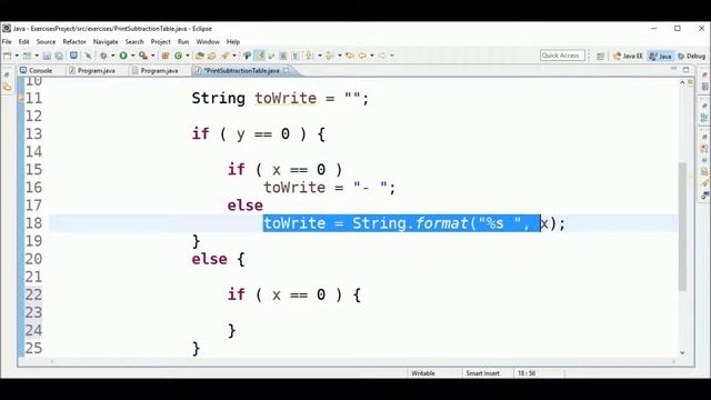 print subtraction table in java смотреть онлайн