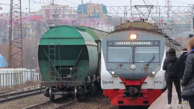 Электропоезд ЭД4М-0476 ЦППК станция Нара 8.03.2020 смотреть онлайн