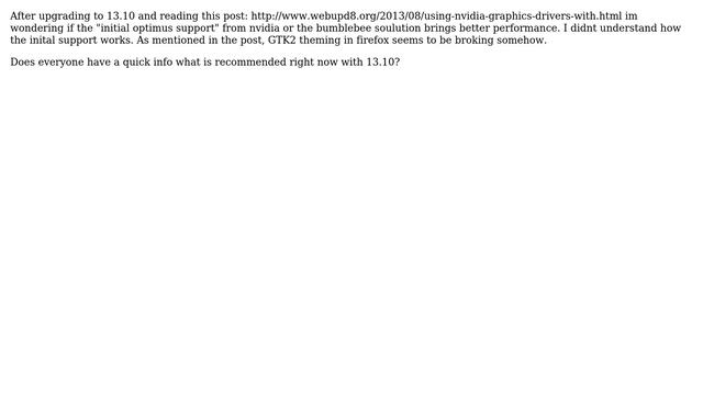 Ubuntu: Nvidia Optimus on 13.10 Use initial Support or Bumblebee? смотреть онлайн