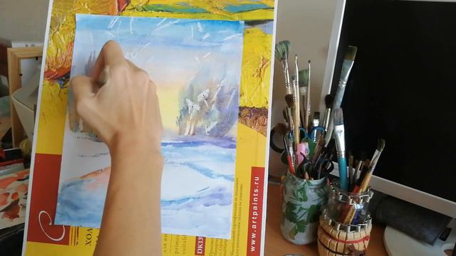 Зимняя речка акварелью! 🎨❄️🏞️🎿#Рисование_для_всех, #DrawingForYou, #paintingtutorials.