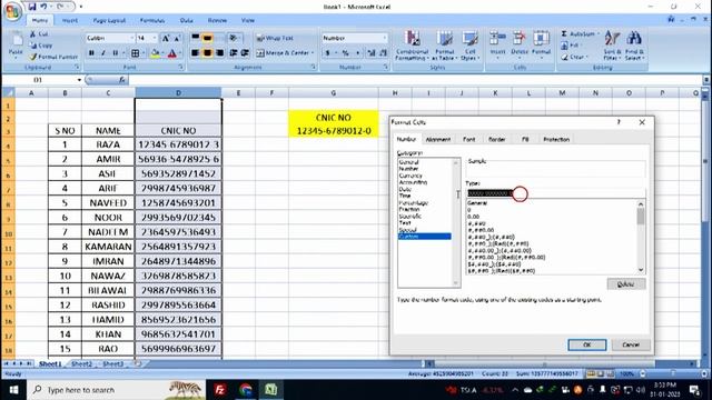 How to Convert Numbers into CNIC Format in Excel   |URDU HINDI