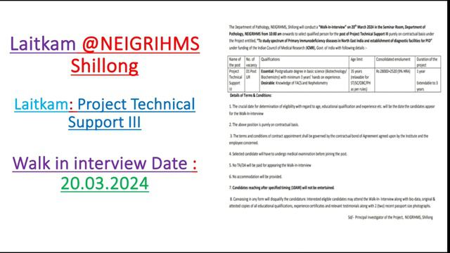 Laitkam Project Technical Support III @NEIGRIHMS Shillong смотреть онлайн