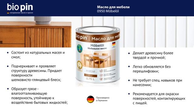 Масло-краска для мебели бесцветное 0950 Möbelöl