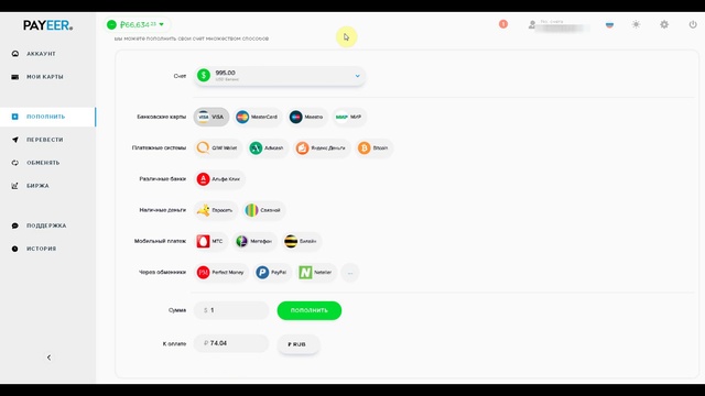 Пополнение Payeer кошелька для аккаунта БИНОМ смотреть онлайн