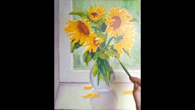 Живопись маслом. Подсолнухи на окне. Часть 1. Oil painting. Sunflowers. Part 1 смотреть онлайн