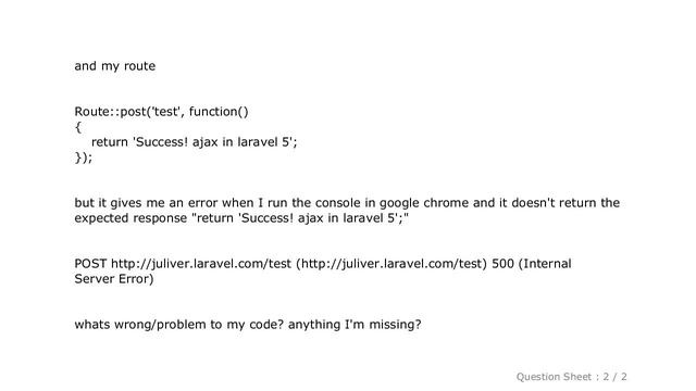 jQuery : Ajax post request in laravel 5 return error 500 (Internal Server Error) смотреть онлайн