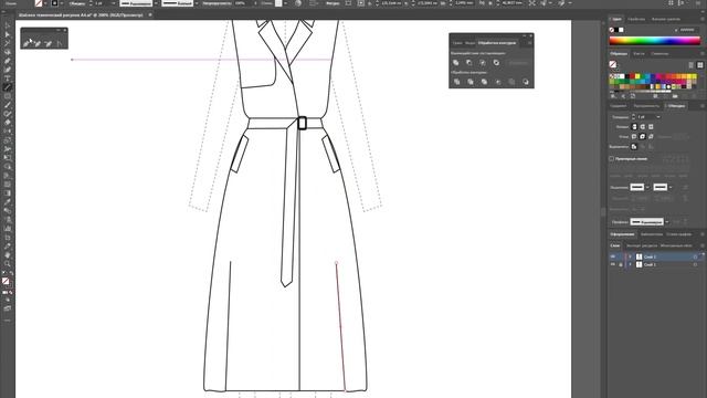 Дизайн одежды |Технический рисунок одежды| Эскиз тренчкот | Adobe Illustrator 2020 |100 эскизов #27 смотреть онлайн
