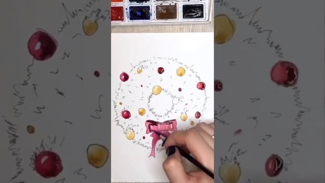 Рождественский венок🎄рисунок выполнен по бесплатному уроку в Ютуб, пиши коммент, кину ссылку❤️ смотреть онлайн