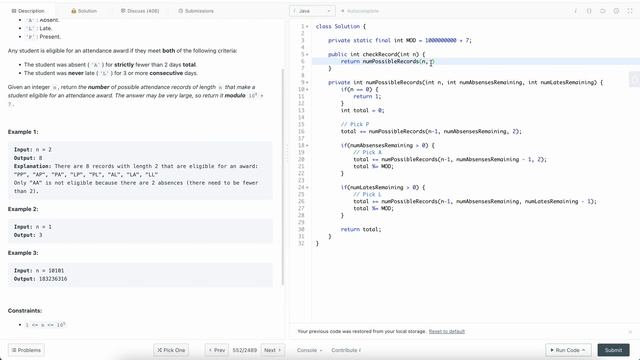 Leetcode 552 Student Attendance Record II (Java) смотреть онлайн