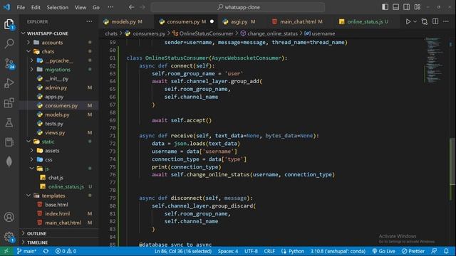 Personal Chat application using Django channels || Users online/offline status #django #websockets смотреть онлайн