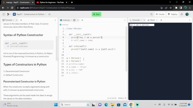2023 | python for beginners | Constructor in Python | Day 57 смотреть онлайн