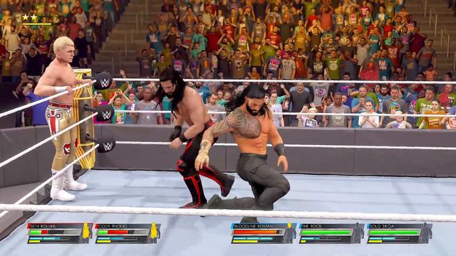 The Rock & Roman reigns & Solo Sikoa Vs Cody Rhodes & Seth Rollins 2 on 3 Handicap match.. смотреть онлайн