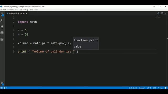 volume of a cylinder in python ? смотреть онлайн