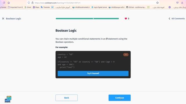 19 - season 4 - Boolean Logic - learning pythonَ for beginner with sololearn смотреть онлайн