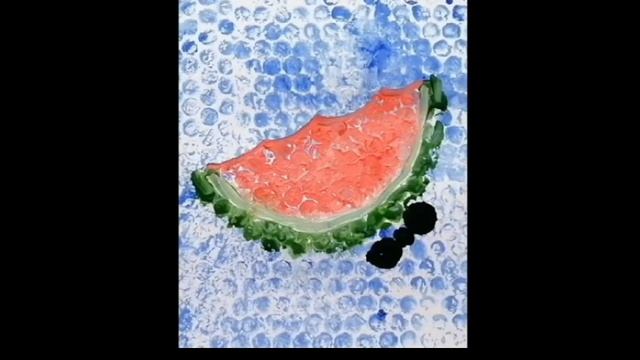 Рисуем ломтик арбуза с муравьями необычным способом, легко и просто смотреть онлайн
