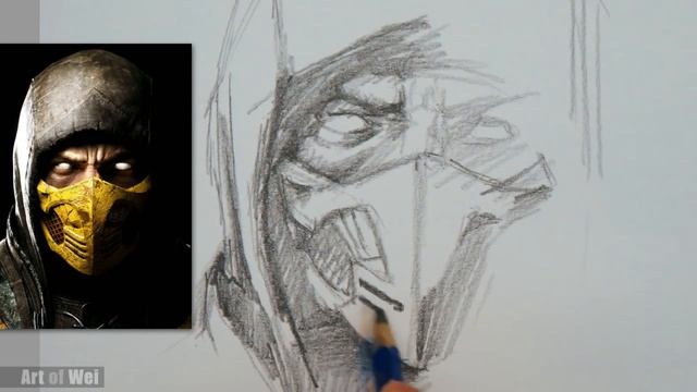 How to Draw Scorpion from Mortal Kombat with Pencil смотреть онлайн