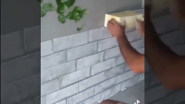 Имитация каменной кладке при помощи губки ✅