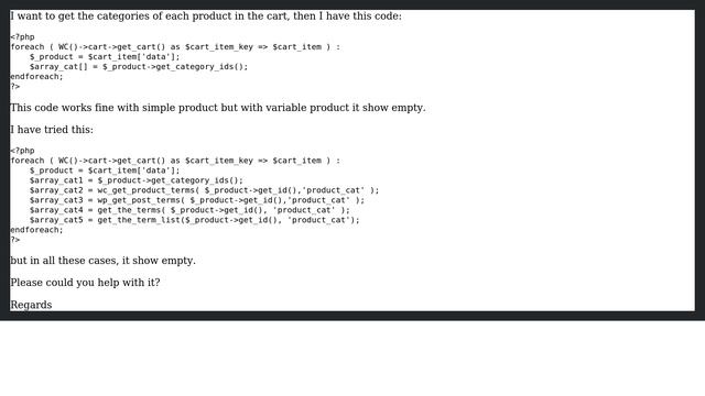 Wordpress: WC 3.x Get categories from variable product of the cart смотреть онлайн