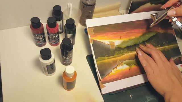 Airbrush. Step-by-step. Видео урок по аэрографии. Горный пейзаж.