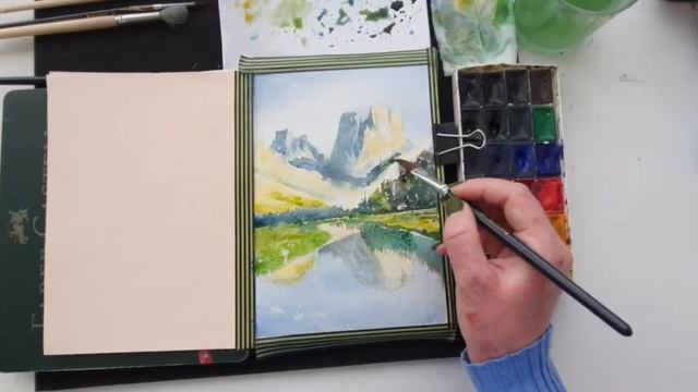 Красивый горный пейзаж акварелью. Пейзаж из путешествий. Серия "горы" #2 смотреть онлайн