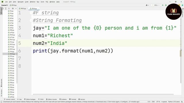 F-Strings & String Formatting In Python | Python Tutorial For Beginners in Marathi #python #42 смотреть онлайн