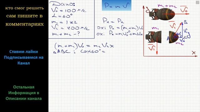 Физика Снаряд, летящий со скоростью 100 м/с, разрывается на два осколка. Один из осколков летит под смотреть онлайн