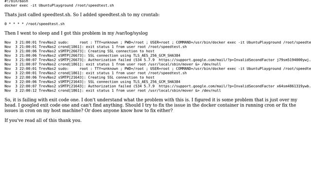 I am getting an error trying to get cron to run on/against a docker container. Anything I am... смотреть онлайн