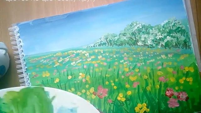 Цветоведение. Прямоугольное （тетраидное）сочетание цвета. Цветущий луг весной. смотреть онлайн