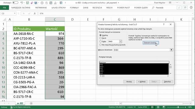 Excel - Liczby z minusami na końcu - jak poprawić [odc.822] смотреть онлайн