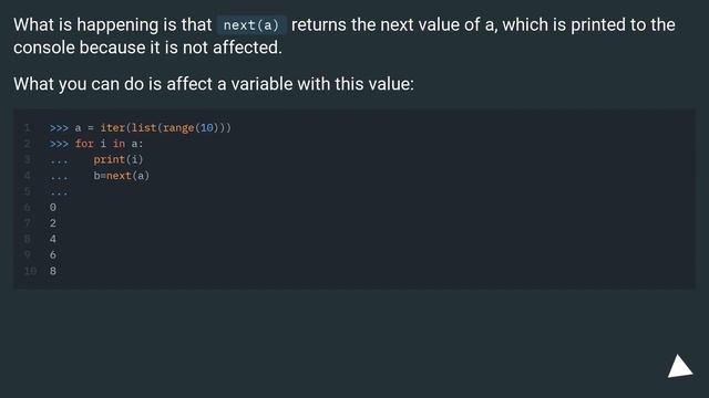 Python list iterator behavior and next(iterator) смотреть онлайн