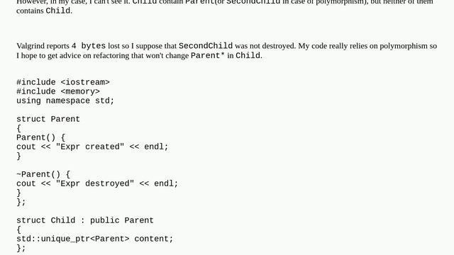 Memory leak using unique pointer and polymorphism смотреть онлайн