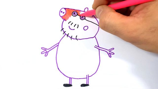 Как нарисовать ПАПУ СВИНА / СВИНКА ПЕППА / Раскраски Детям смотреть онлайн